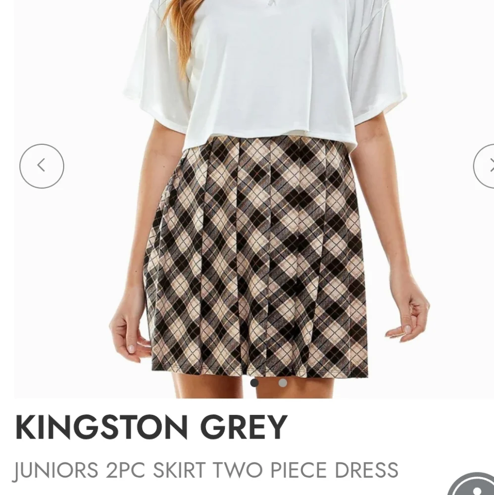 NWT Dress Set 2-Piece Kingsron Grey XL Tan Plaid Set Coords Cute Bn-3060